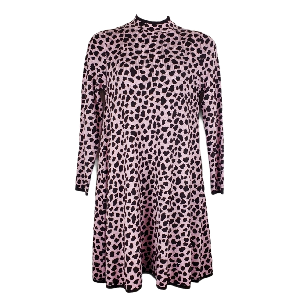 ANN TAYLOR Pink Jacquard Animal Sweater Dress M - Picture 2 of 9